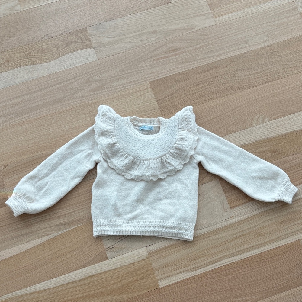 Abel & Lula Girl’s Ivory Knitted Sweater with Ruffle